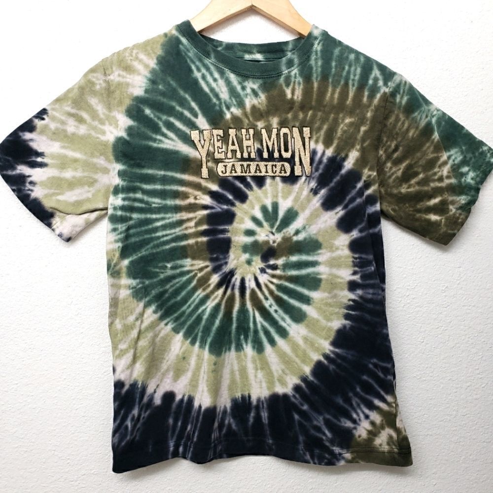 Tie Dye Green "Yeah Mon Jamaica" Tee Size 14/16